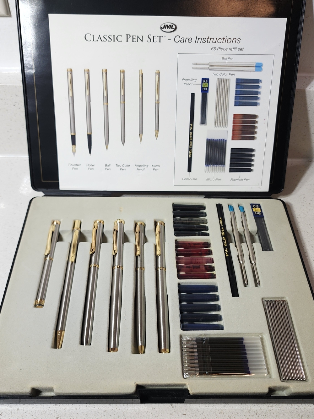 Pen & Pencil Set  JML Classic- Silver and Gold Trim 66 Pieces New